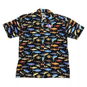 VTG MAX BOXXER Fishing Hook Bait Button Down Shirt Men's LARGE Brand New Black‌